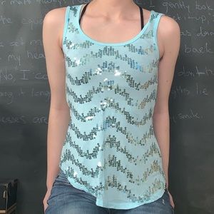 Blue sequin tank top